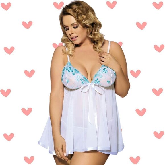 🆕️ XL White Chemise Bow Floral Embroidered Bridal Lingerie Sheer Babydoll - Picture 1 of 5